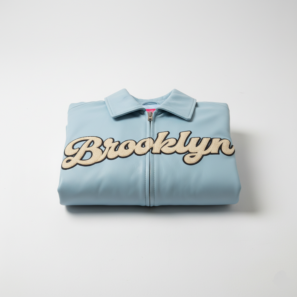 Bero X KidSuper Blue Leather Varsity Jacket