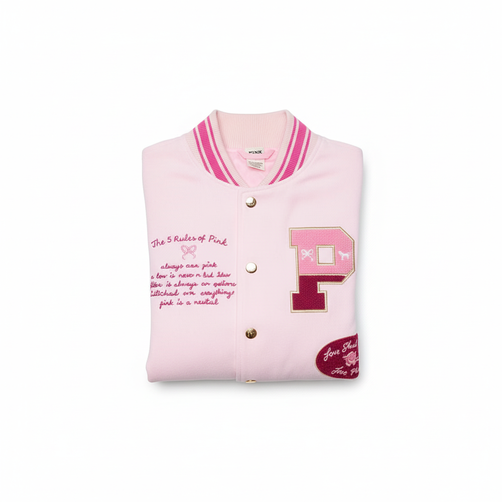 PINK x LoveShackFancy Reissued Boyfriend Varsity Jacket