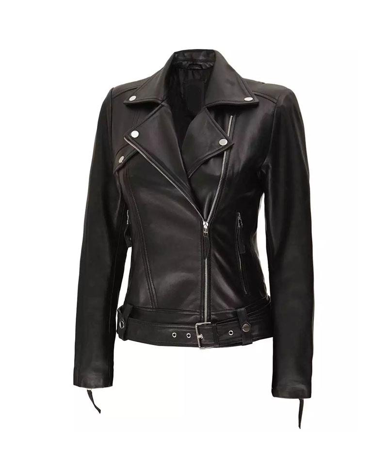 Women's Black Leather Motorcycle Jacket OuterMode