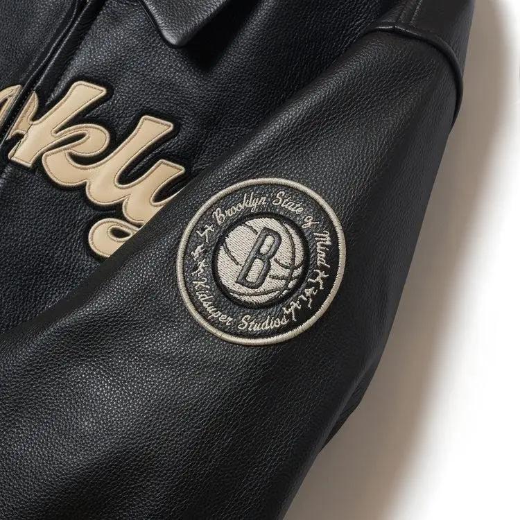Bero X KidSuper Leather Varsity Jacket | Black OuterMode