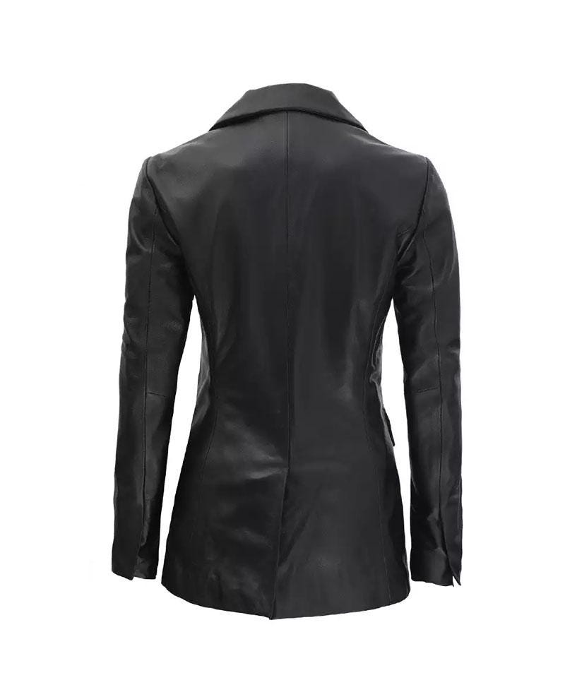 Women's Double Breasted Blazer Leather Jacket OuterMode