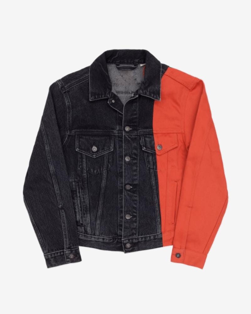 Orange & Blue Color-Block Denim Jacket OuterMode