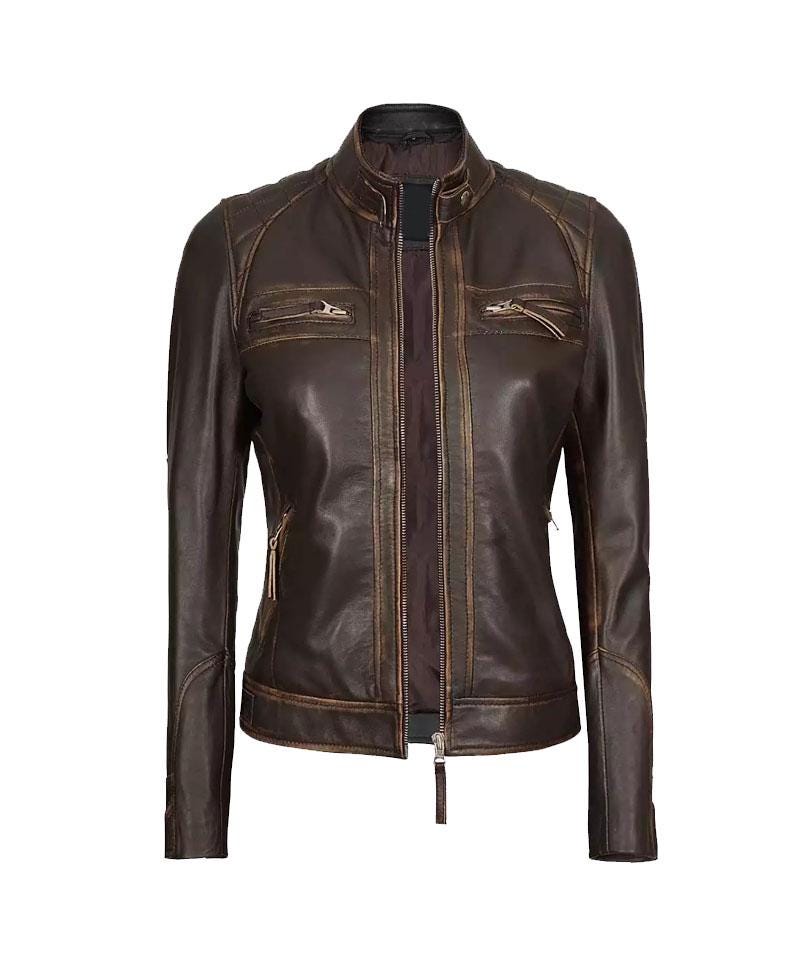Dark Brown Lambskin Leather Motorcycle Jacket OuterMode