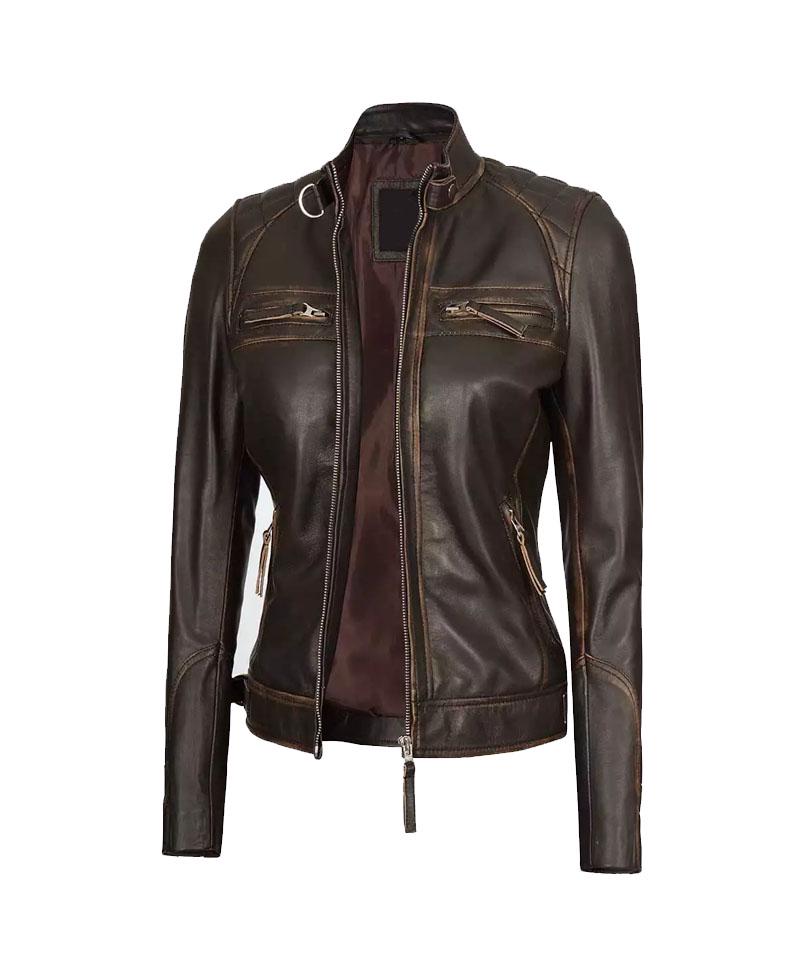 Dark Brown Lambskin Leather Motorcycle Jacket OuterMode