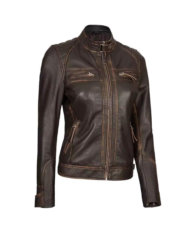 Dark Brown Lambskin Leather Motorcycle Jacket OuterMode