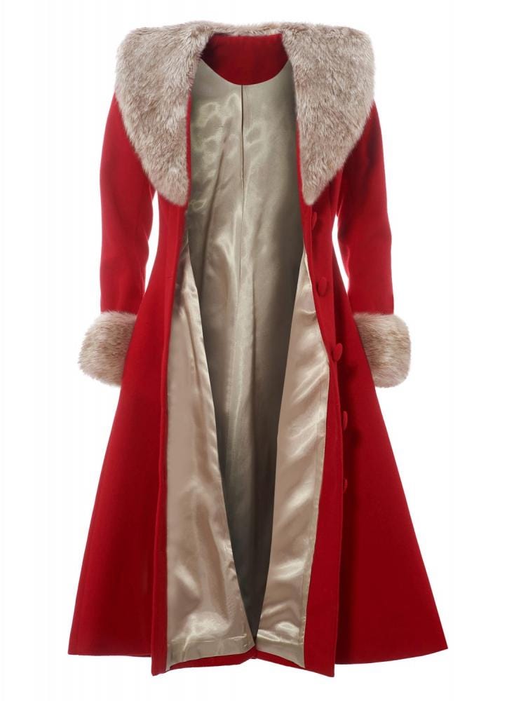 Vintage 1950s Faux Fur Collar & Cuffs Red Wool Coat OuterMode