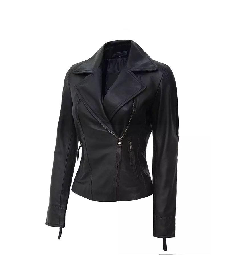 Asymmetrical Black Leather Biker Jacket OuterMode