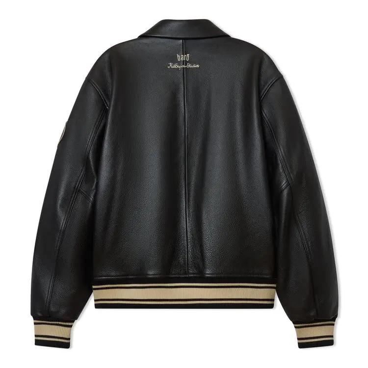 Bero X KidSuper Leather Varsity Jacket | Black OuterMode