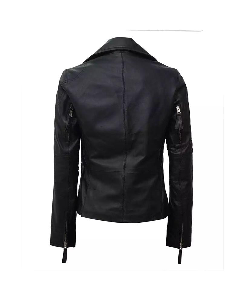 Asymmetrical Black Leather Biker Jacket OuterMode