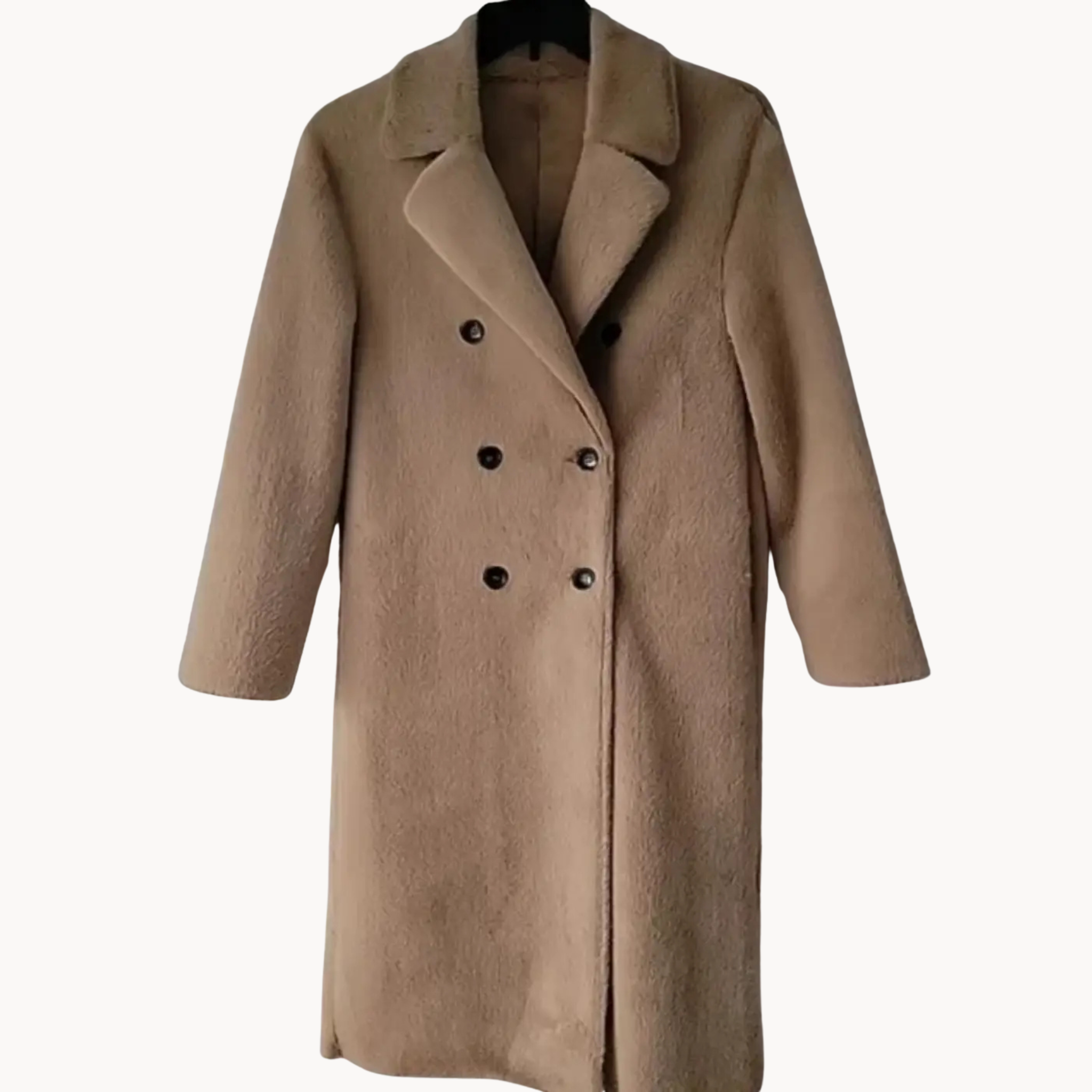 Camel brown shearling long coat inspired by Alicia Silverstone 2025 movie look