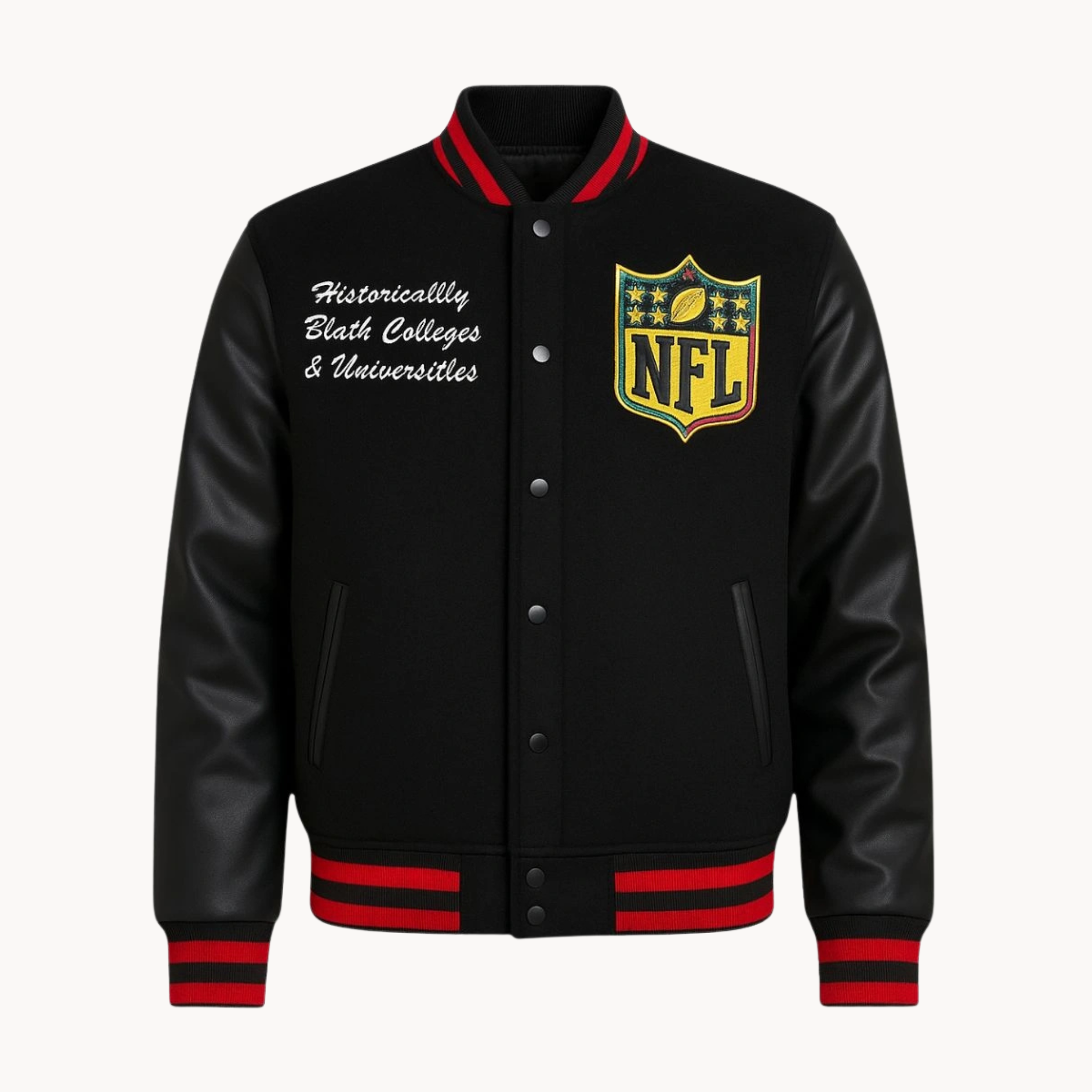 American Football Wide Receiver KhaDarel Hodge HBCU Embroidered NFL Shield & Pan-African College Patches Black Varsity Letterman Jacket
