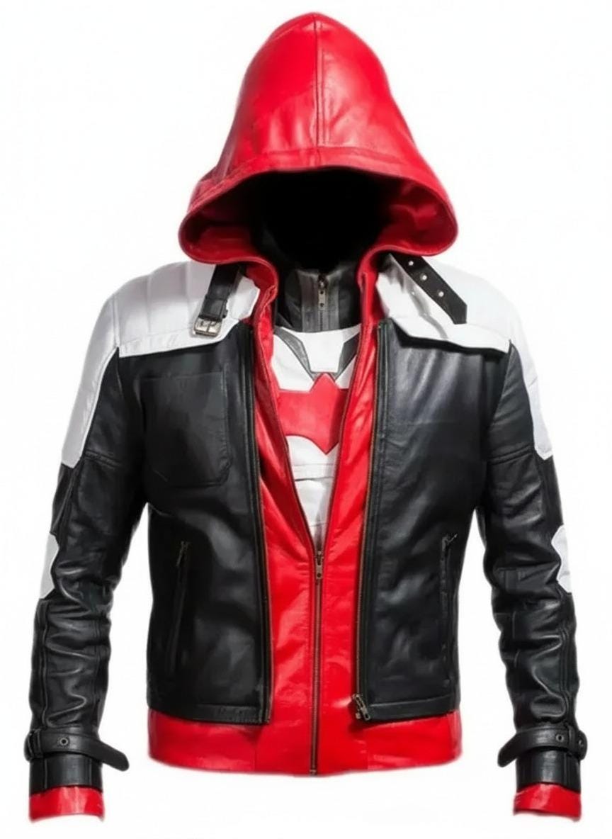 Batman Arkham Knight red leather jacket inspired by Red Hood character