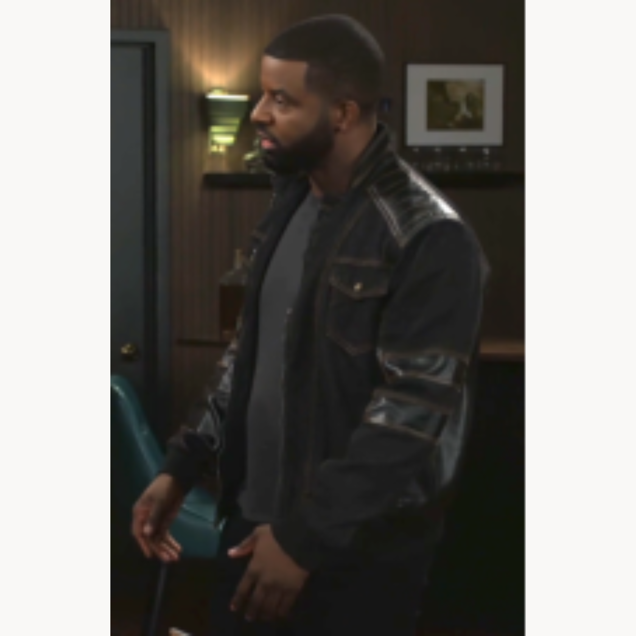 Maurice P. Kerry wearing black denim leather jacket in Beyond the Gates 2025 as Randy Parker