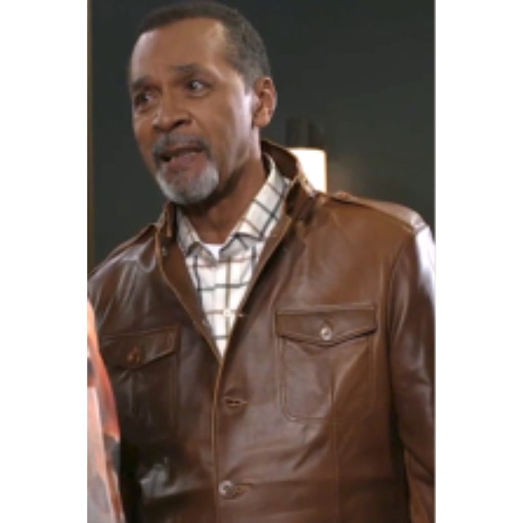 Vernon Dupree wearing brown genuine leather safari jacket in Beyond the Gates 2025