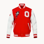 Red and white varsity letterman jacket from Bryce Harper OSU inspired look
