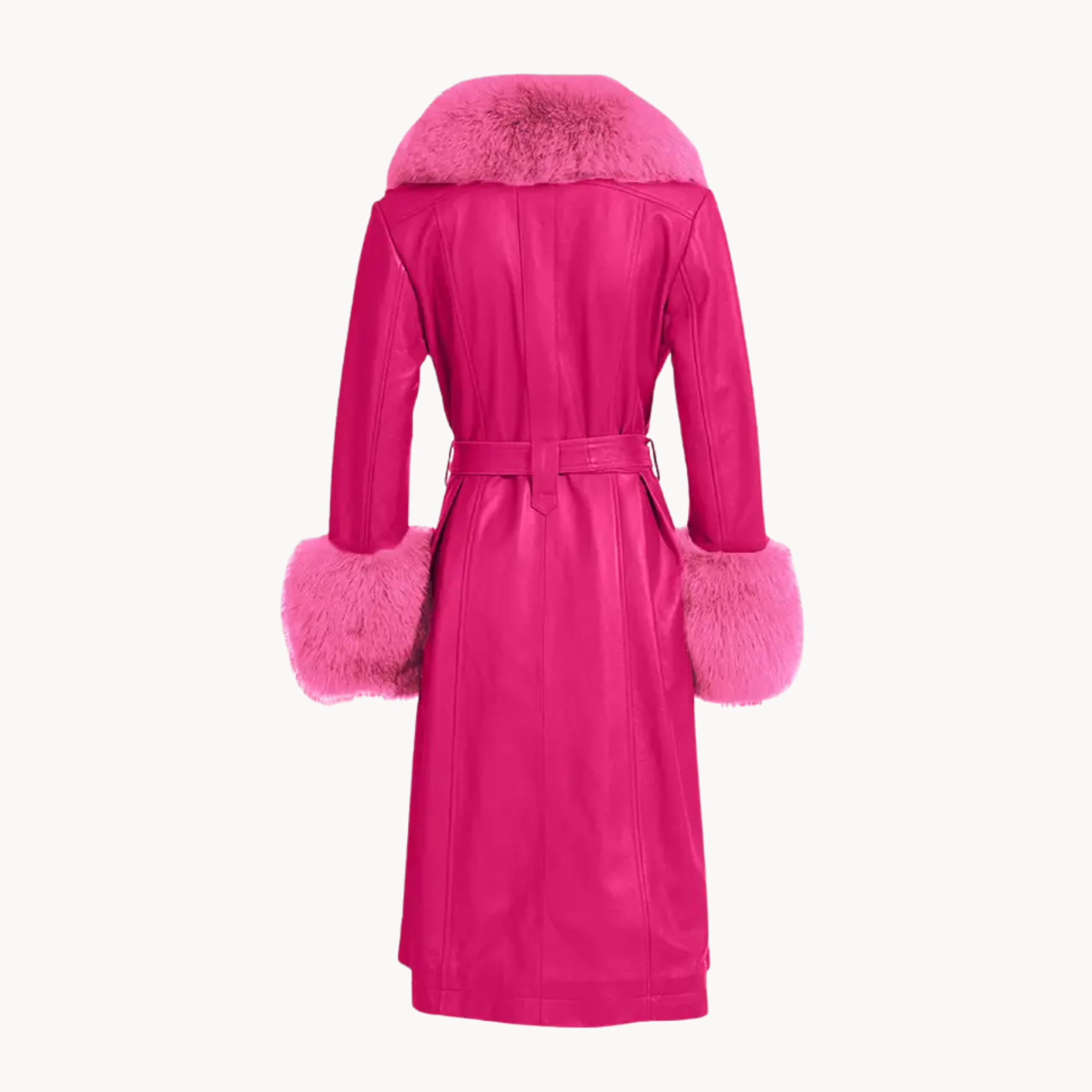 Elsbeth Season 3 Carrie Preston hot pink faux fur long leather coat outfit
