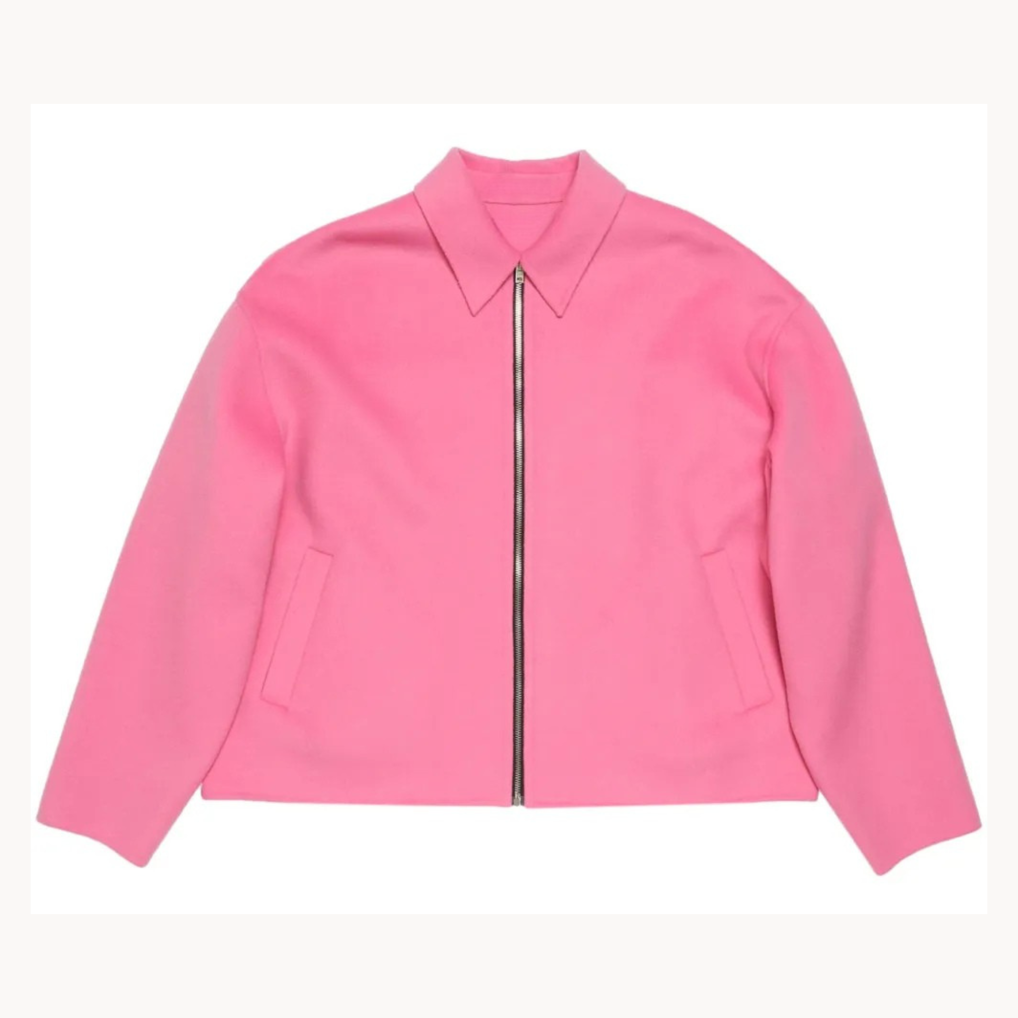 Celebrity-style oversized pink wool jacket worn by Jordan Firstman I Love La S01