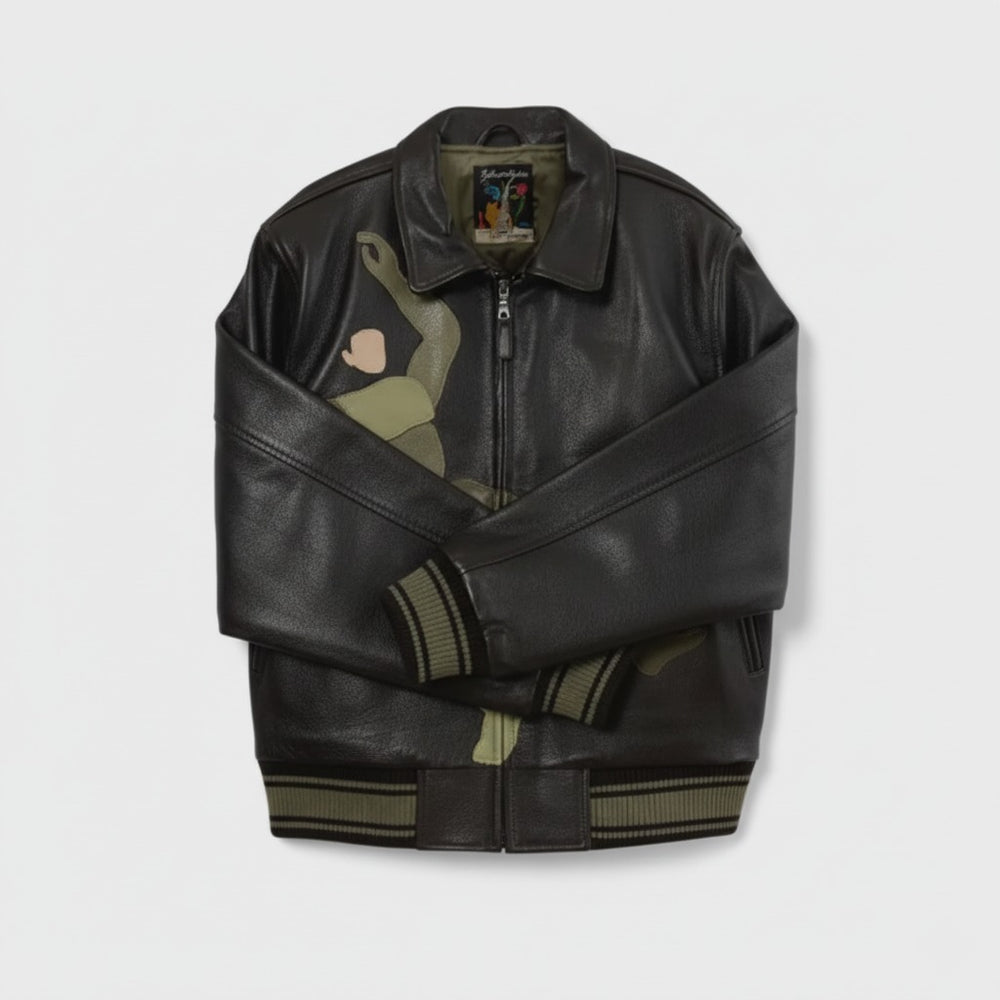 Falling Guy Soft Leather Black Varsity Jacket