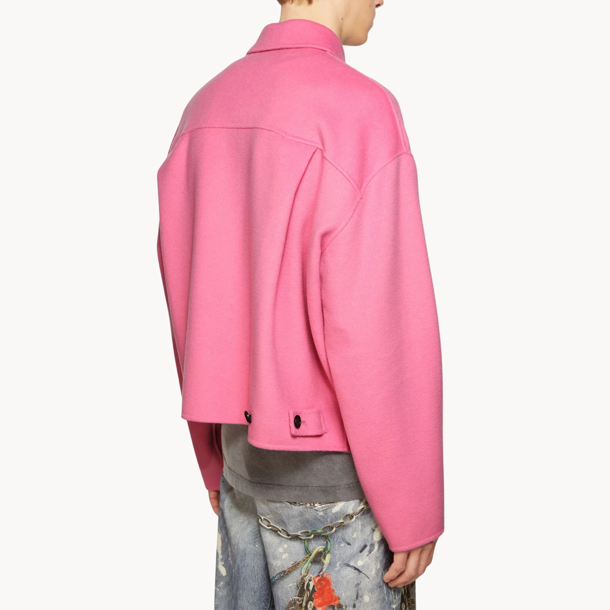 I Love La Season 1 Jordan Firstman pink wool zipper jacket outfit