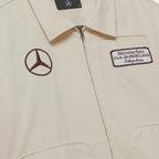 Luxury Cream KidSuper X Mercedes Benz Jacket with Burgundy Stitch Detailing
