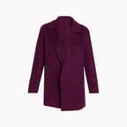 Celebrity-inspired women’s burgundy coat worn by Lake Bell in The Chair Company