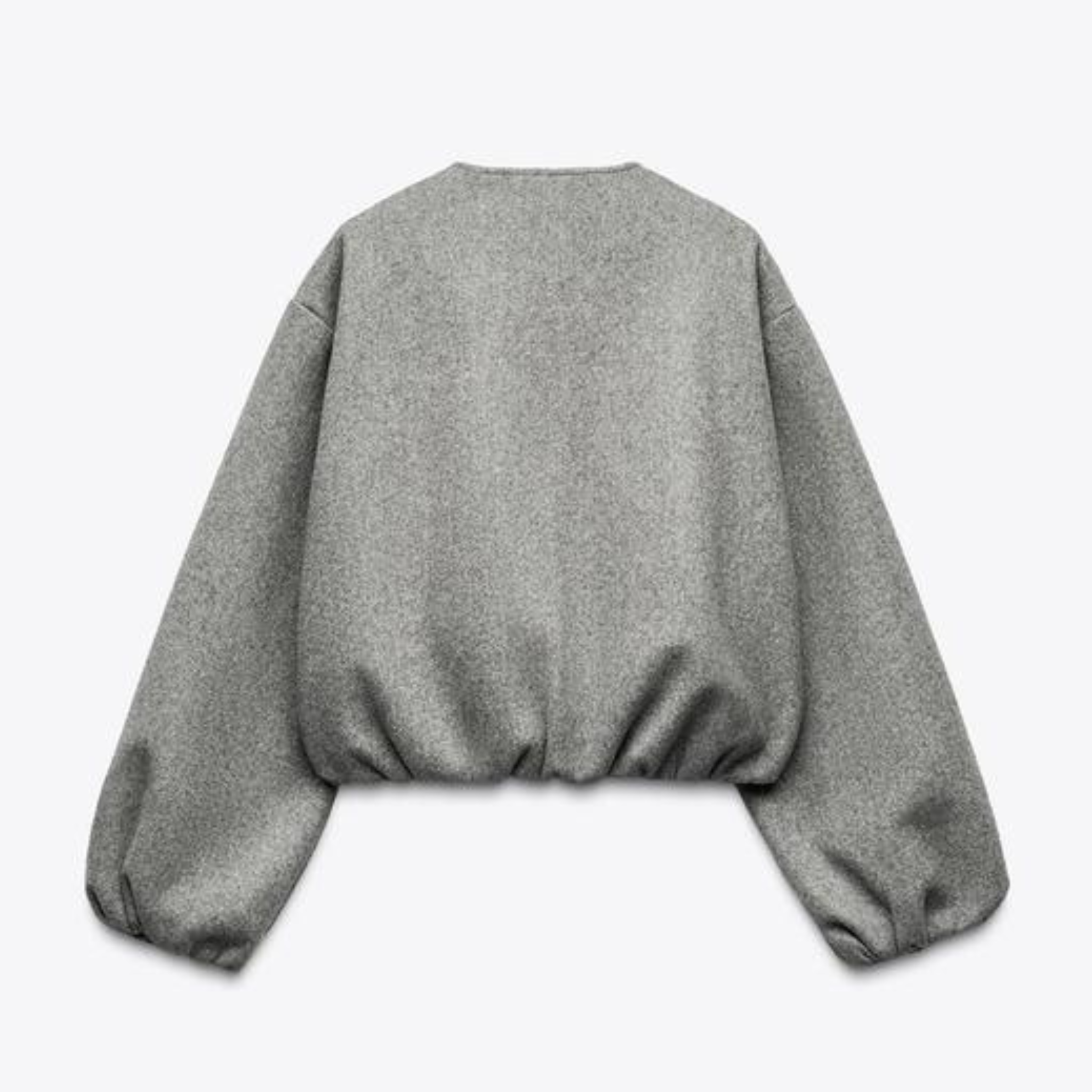 Women’s gray balloon sleeve cropped bomber jacket from Law & Order SVU