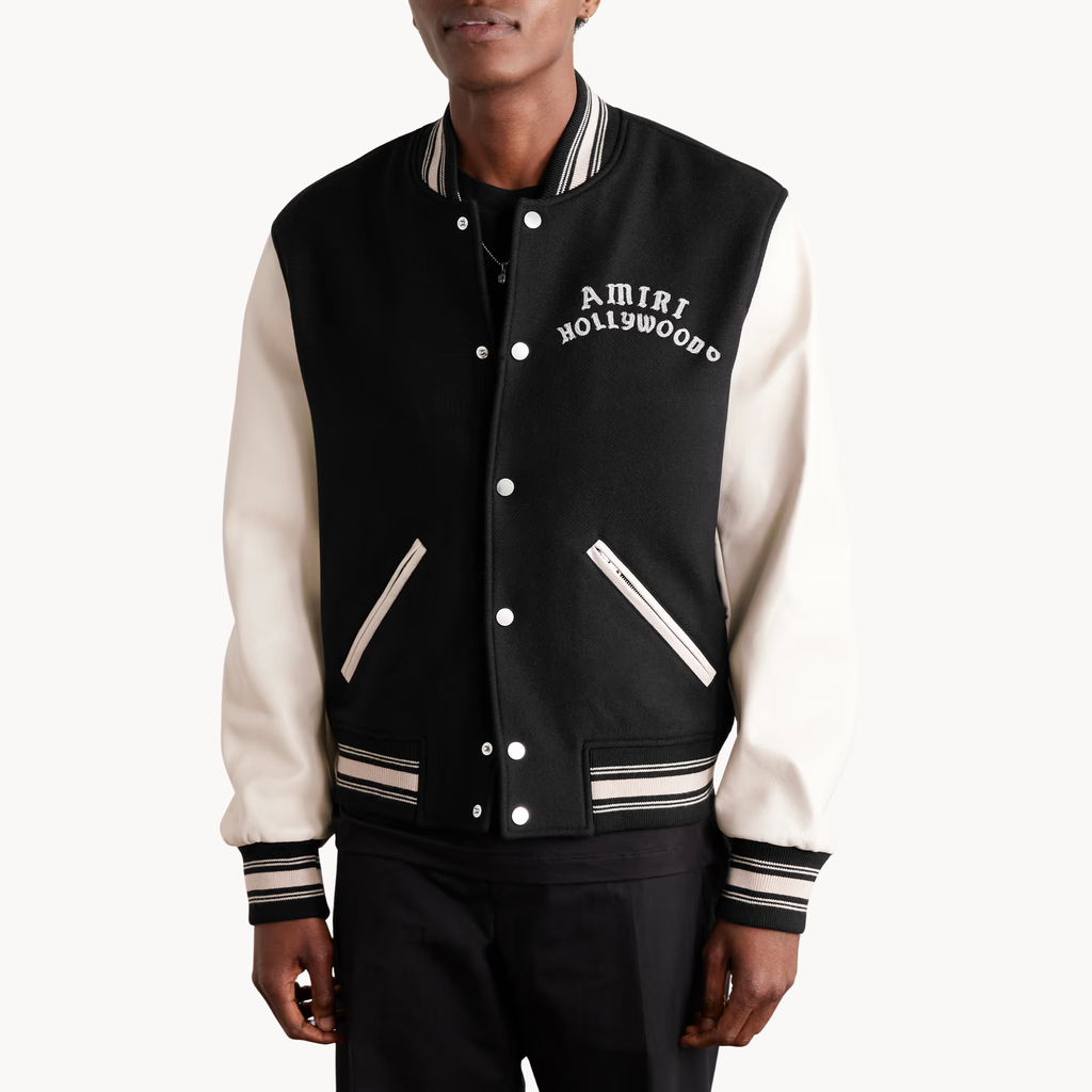 Made in Chelsea S30 AMIRI Hollywood black and cream varsity jacket