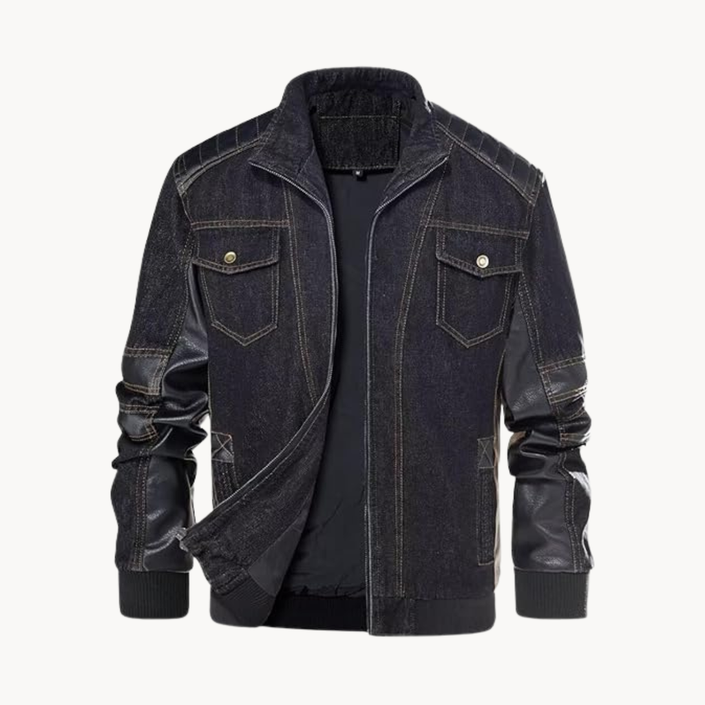 Beyond the Gates 2025 Maurice P. Kerry black denim leather zip jacket outfit