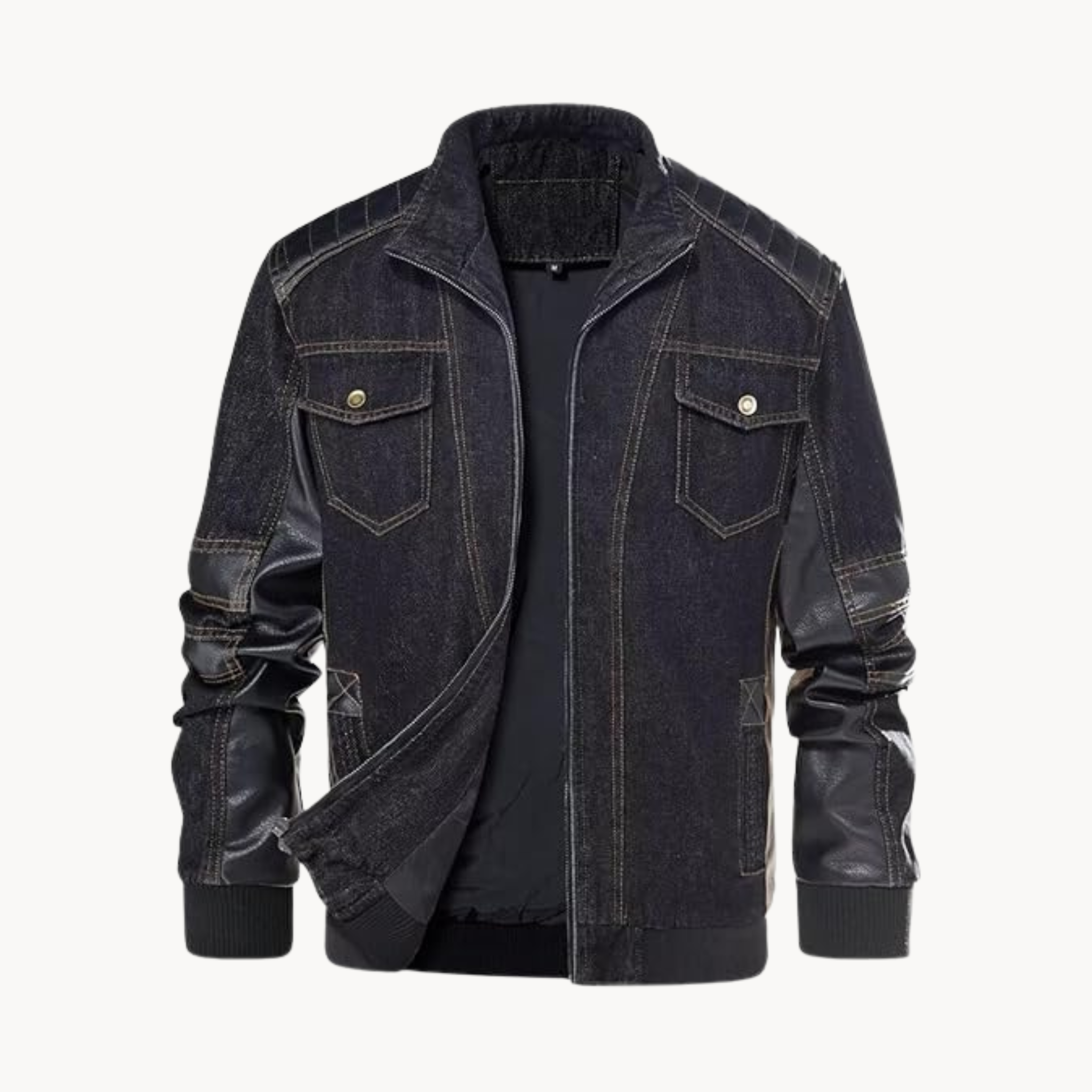 Beyond the Gates 2025 Maurice P. Kerry black denim leather zip jacket outfit