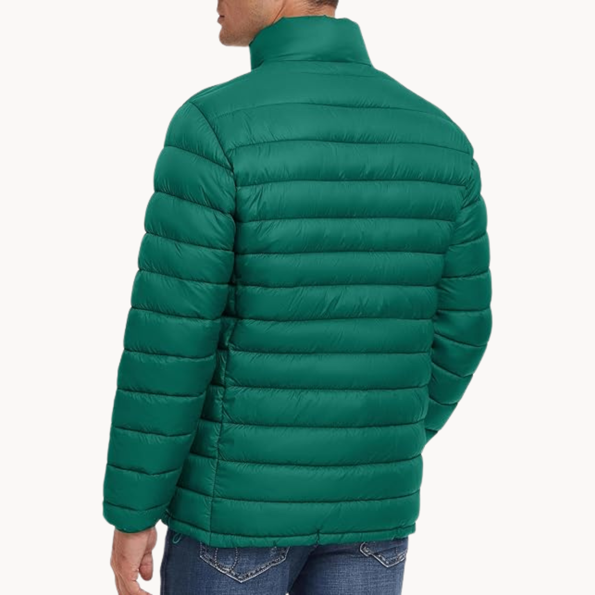 TV-Series Shetland S10 green lightweight quilted puffer jacket close-up