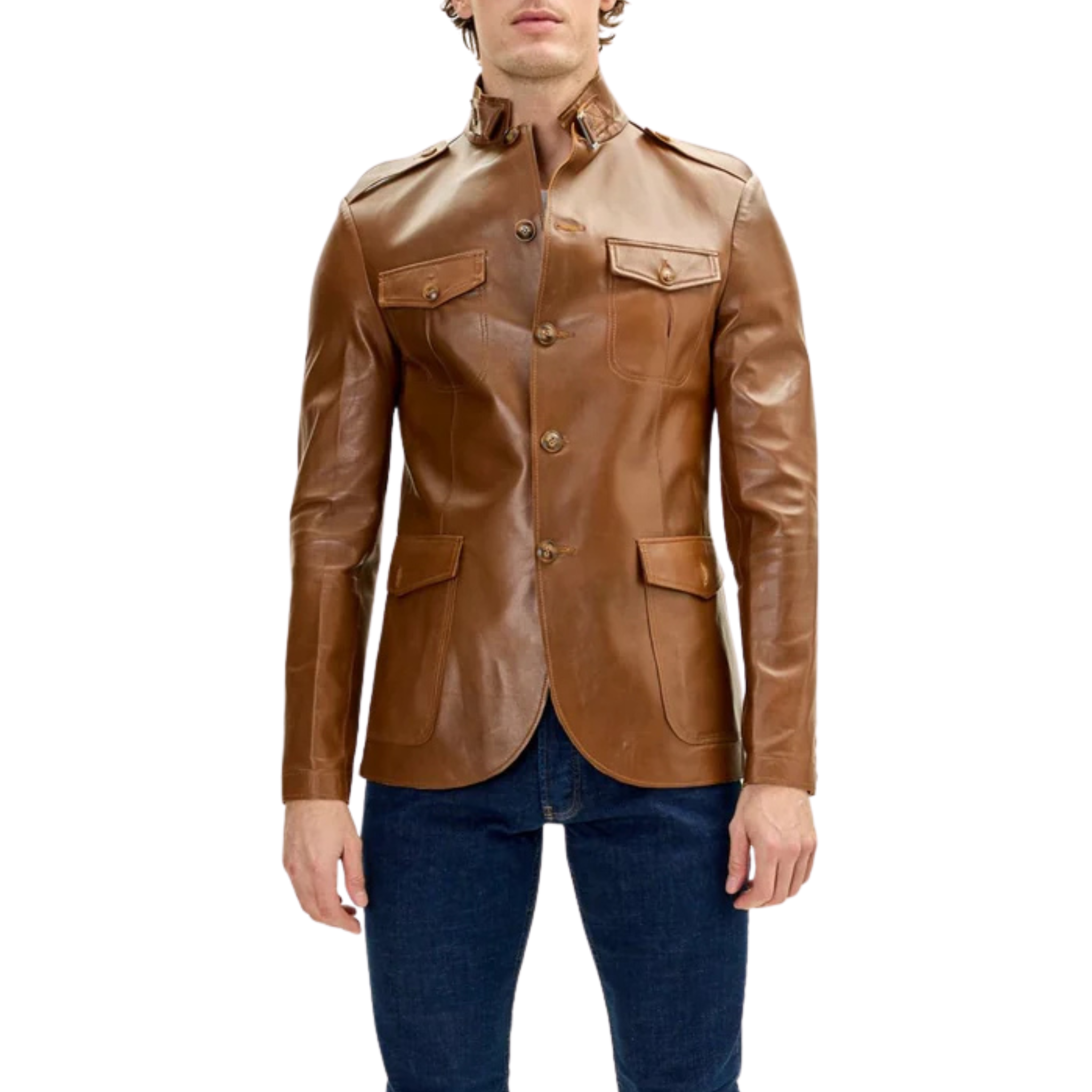 Beyond the Gates 2025 Vernon Dupree brown genuine leather jacket close-up