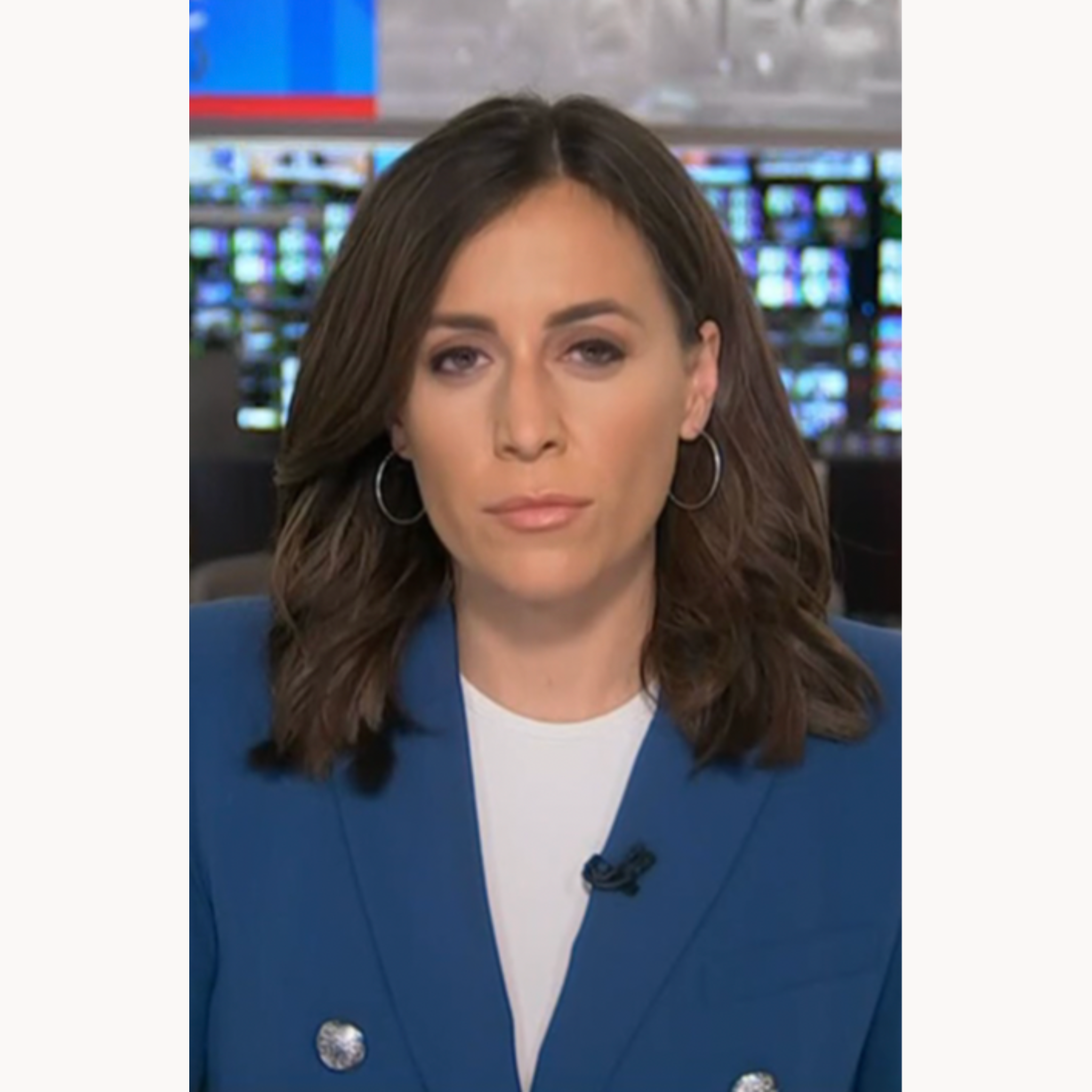 Hallie Jackson wearing blue double-breasted peak lapel blazer with silver military buttons on The Today Show 2025