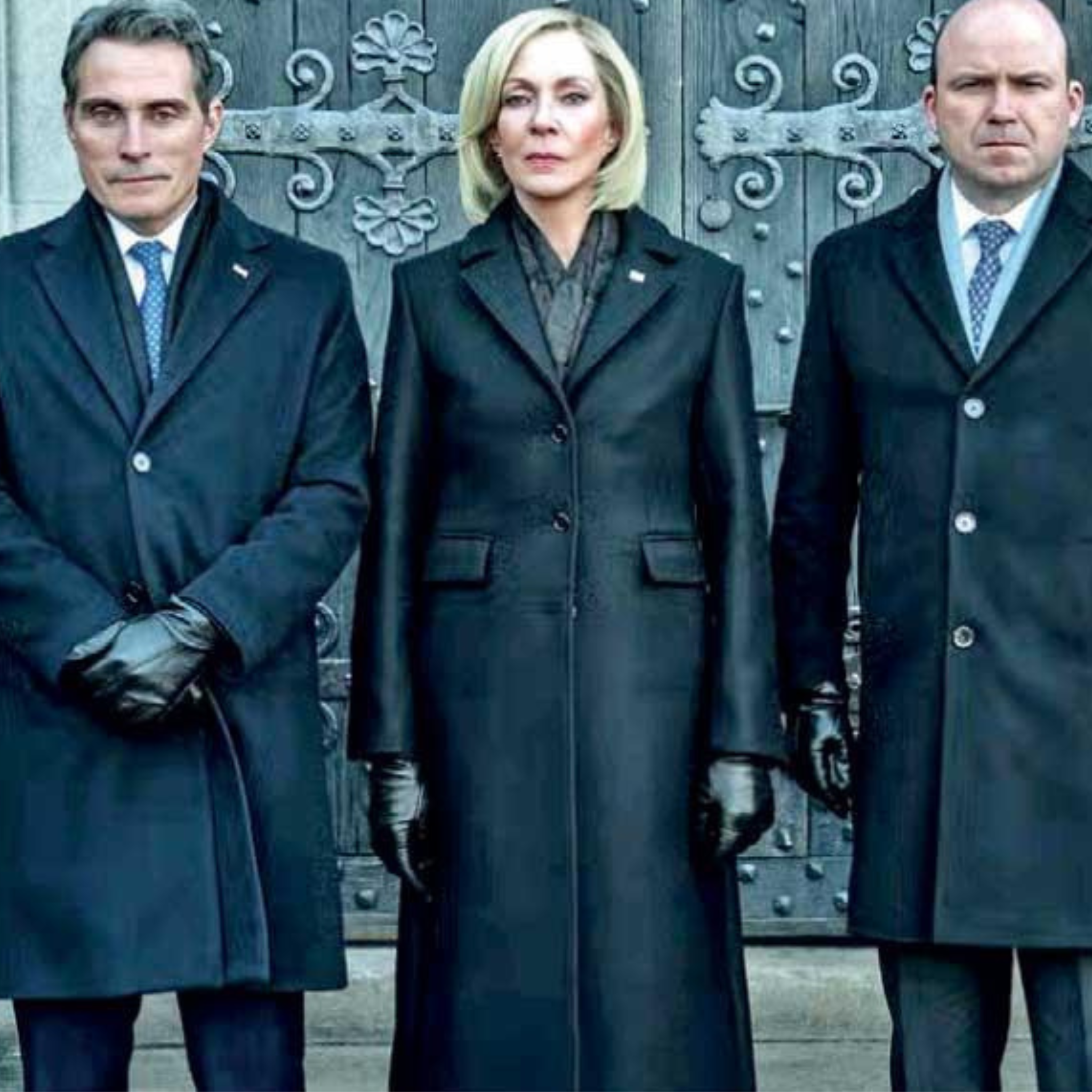 Allison Janney wearing black long wool coat in The Diplomat Season 3 Episode 8