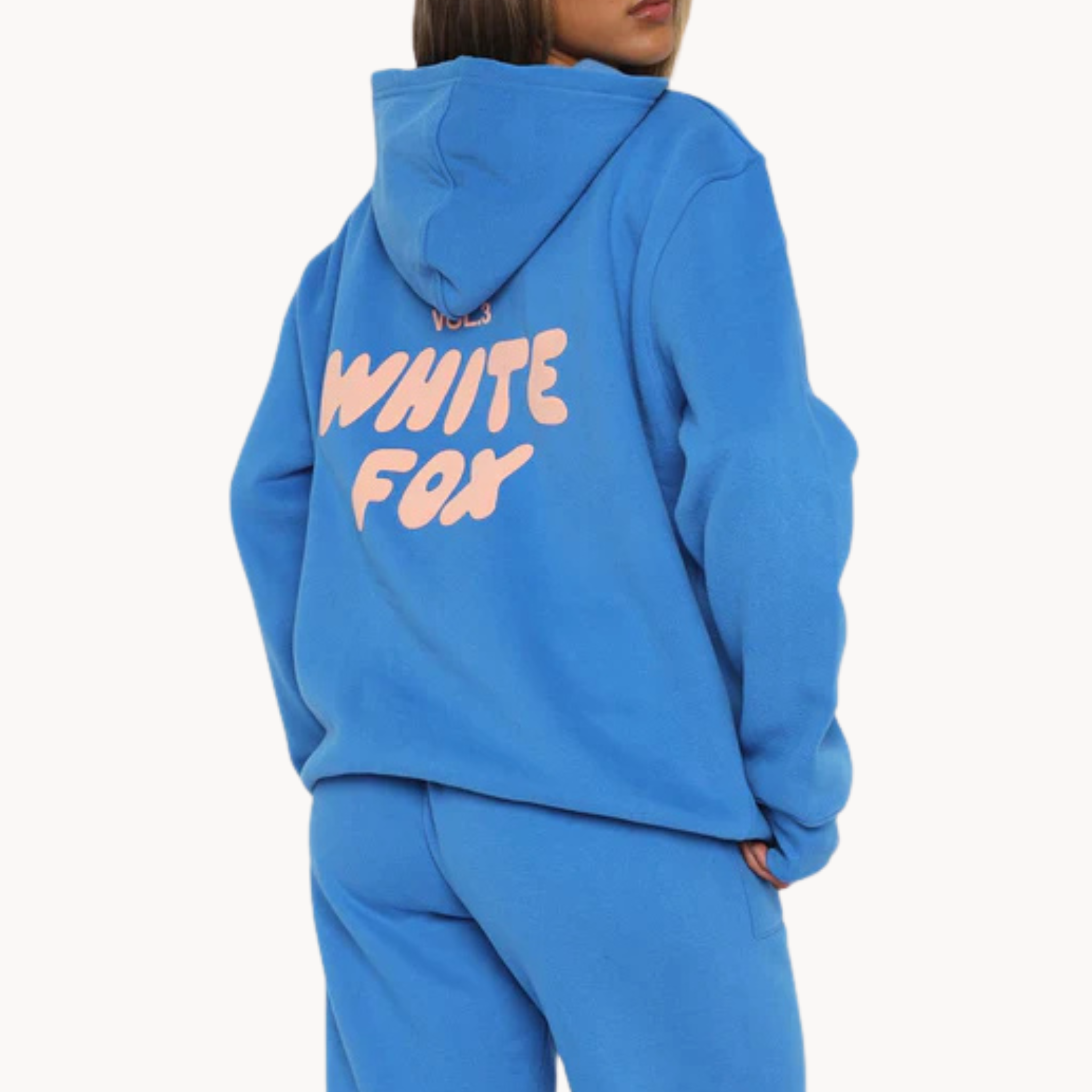 Oversized royal blue hoodie with Peach Puff logo inspired by White Fox Vol. 3