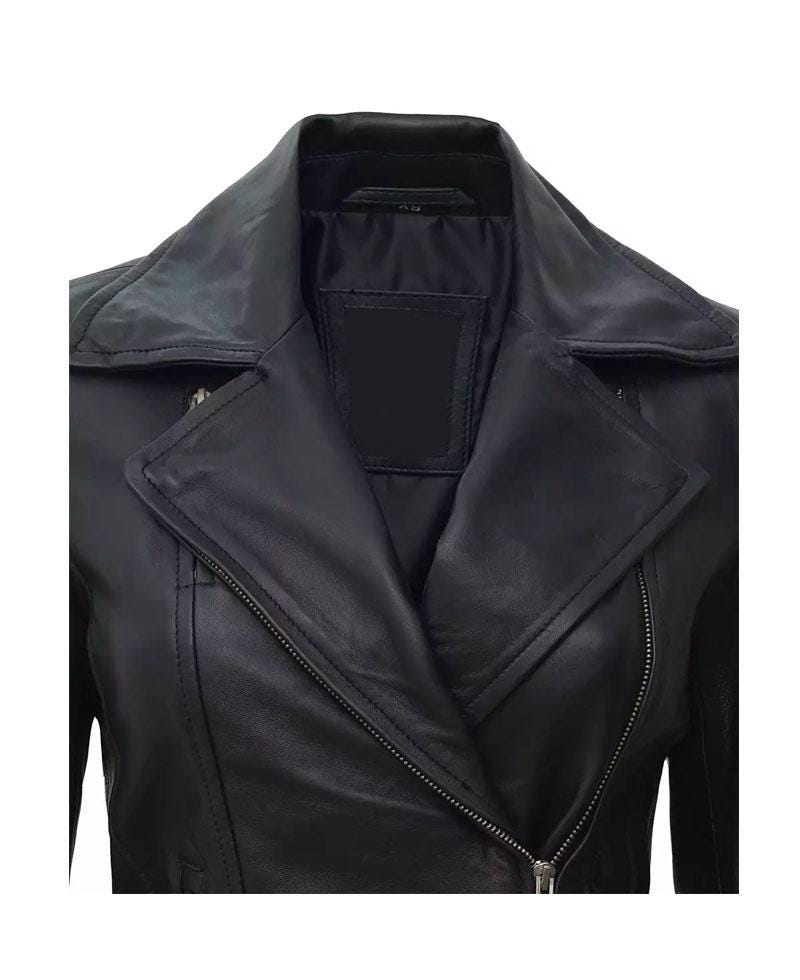 Asymmetrical Black Leather Biker Jacket OuterMode