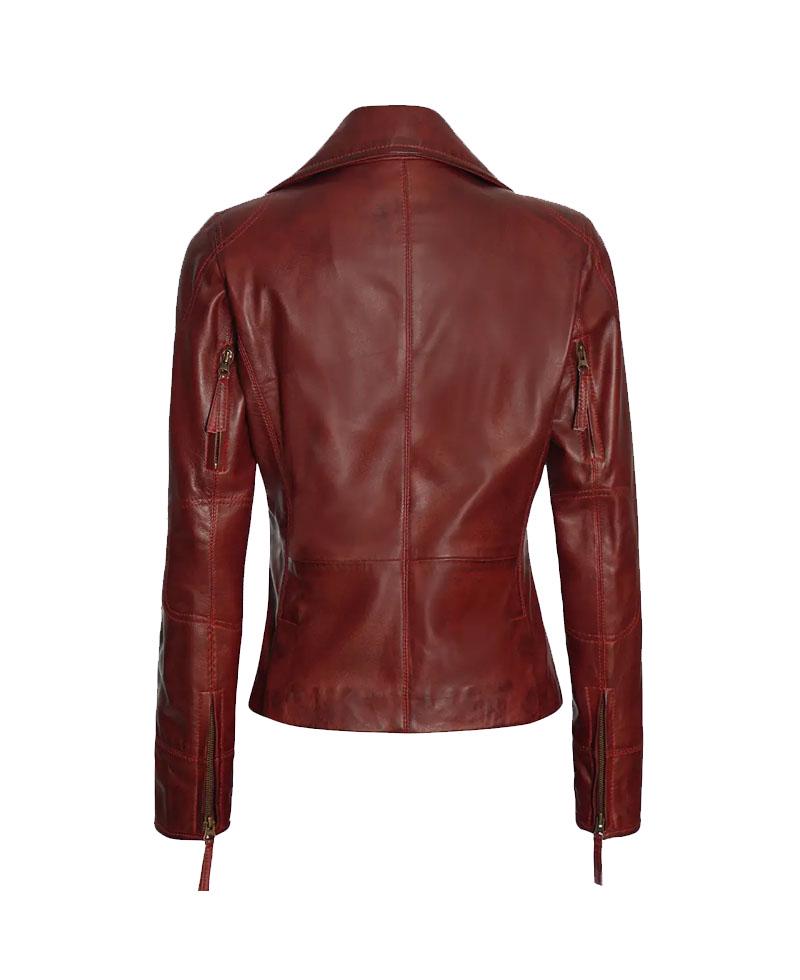 Maroon Asymmetrical Motorcycle Leather Jacket OuterMode
