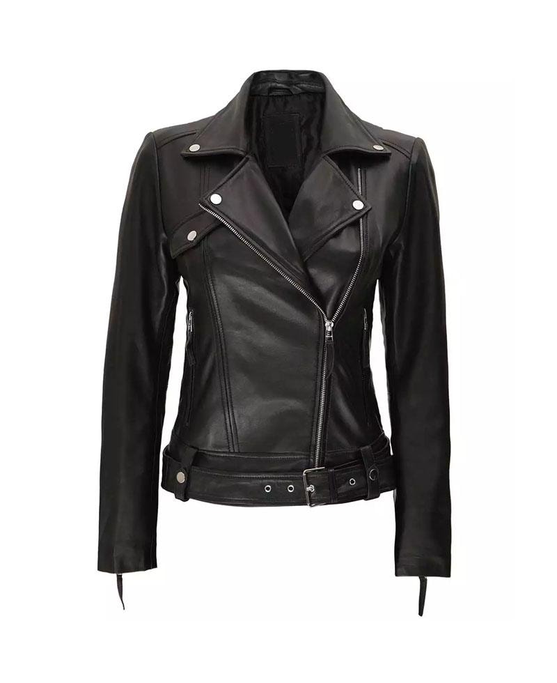 Women's Black Leather Motorcycle Jacket OuterMode