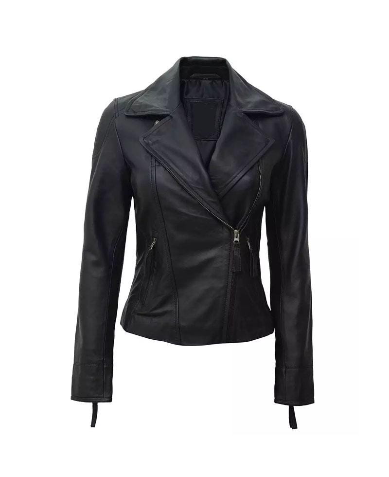 Asymmetrical Black Leather Biker Jacket OuterMode