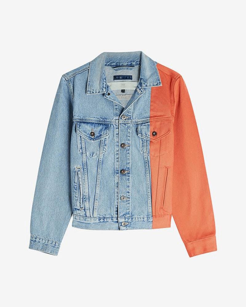 Orange & Blue Color-Block Denim Jacket OuterMode
