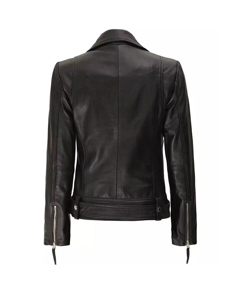 Women's Black Leather Motorcycle Jacket OuterMode