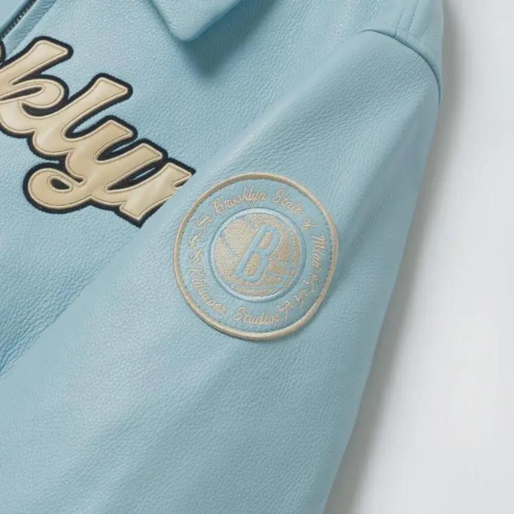 Bero X KidSuper Blue Leather Varsity Jacket OuterMode
